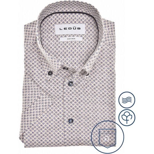 Ledûb Overhemd Allover Pattern Pure Cotton Button-Down Short Sleeve Licht Bruin / male