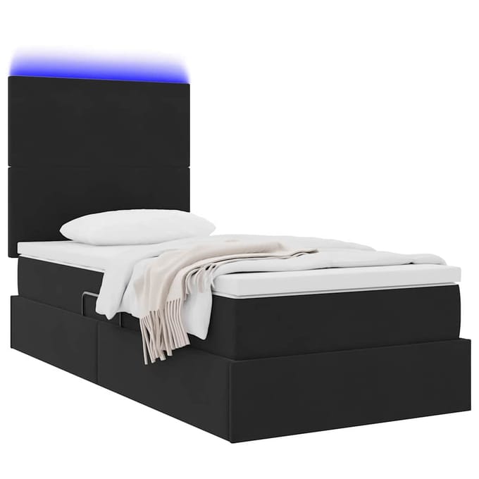 vidaXL - LED - opbergbed - met - matras - Zwart - 90 - x - 200 - cm - Fluweel