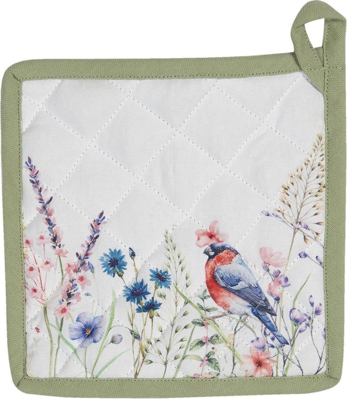 Clayre & Eef Pannenlap 20x20 cm Wit Groen Katoen Bloemen