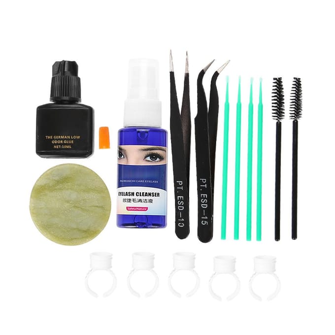 Kit d'extension de faux cils professionnel, outil de greffage de cils, ensemble de brosses et pincettes beige