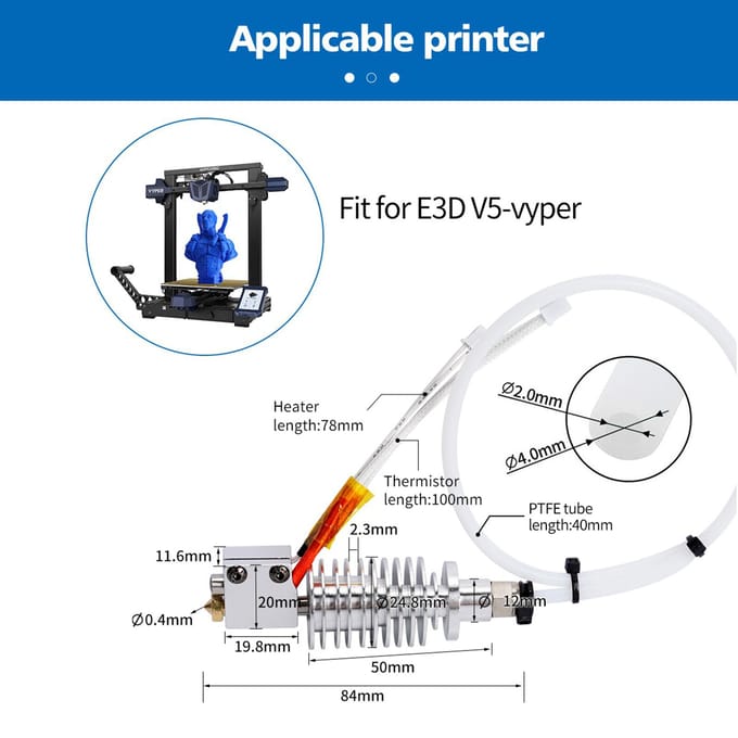 Kobra Hotend 24V40W voor 3D-printervervanging Compatibel met Anycubic Kobra 3D-printer met messing Vyper Hotend veelkleurig