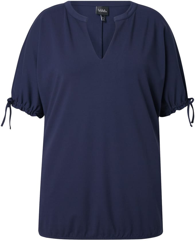 Ulla Popken - Dames - Sweatshirt oversized tuniekhals halve mouwen - Marine - Maat 62+