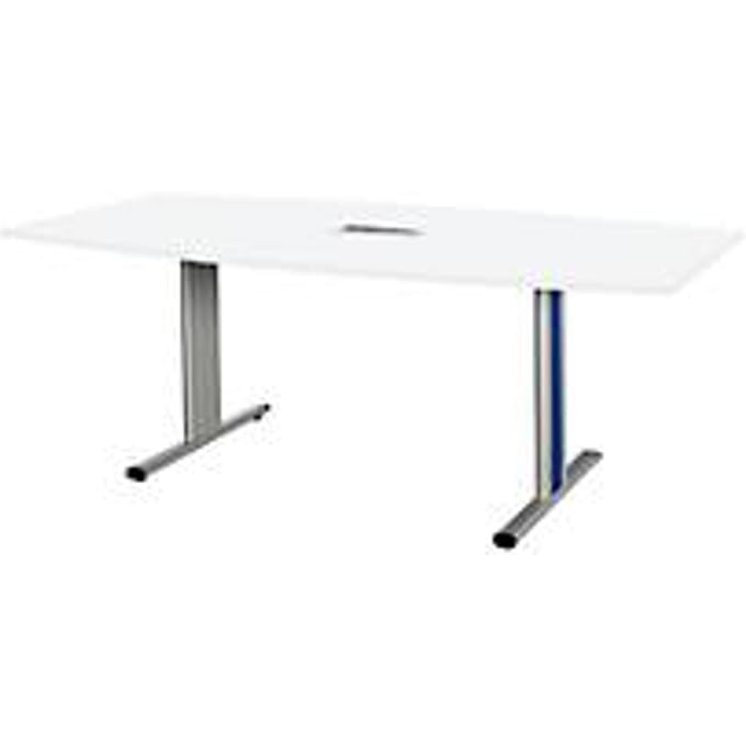 Schäfer Shop Select Vergadertafel Planova, bootvorm incl. netbox, 2000 x 1000/800 mm, wit, accentlijst gentiaanblauw