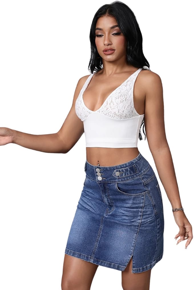 Livano Spijkerrok - Rok - Jeansrok Dames - Denim - Spijkerjurk - S