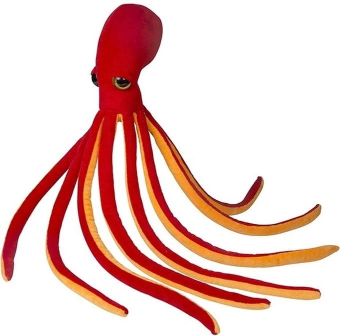 Nature Planet Octopus knuffel - 100 cm - pluche inktvis - rood - zeedieren knuffels