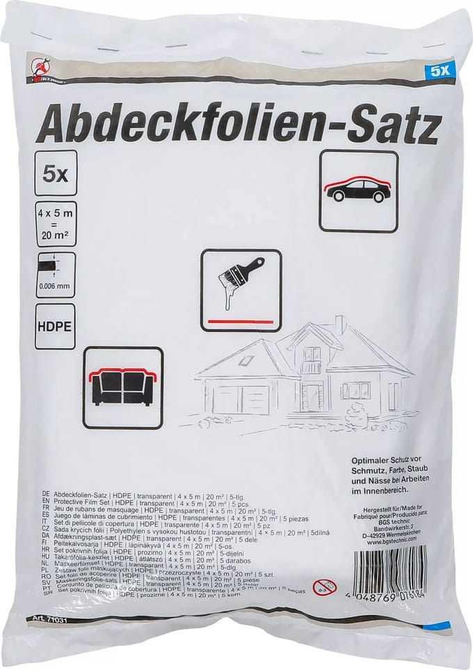 BGS Maskeerfilmset - HDPE - transparant - 4 x 5 m - 20 m² - 5 delig