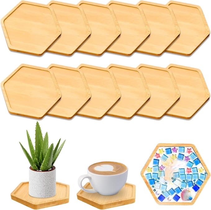 Set van 12 Bamboe Dienbladen en Houten Coasters voor DIY Mozaïekprojecten en Decoratie