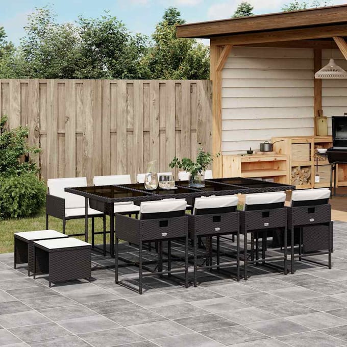 vidaXL - 13-delige - Tuinset - met - kussens - poly - rattan - zwart