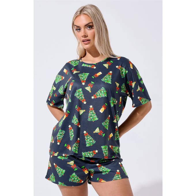 Limited Collection Marineblauwe Kerstboom Novelty Pyjamaset Size 46
