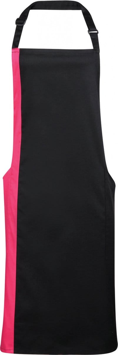 Premier Contrast Bib Apron PR162 - Black / Hot Pink - One size
