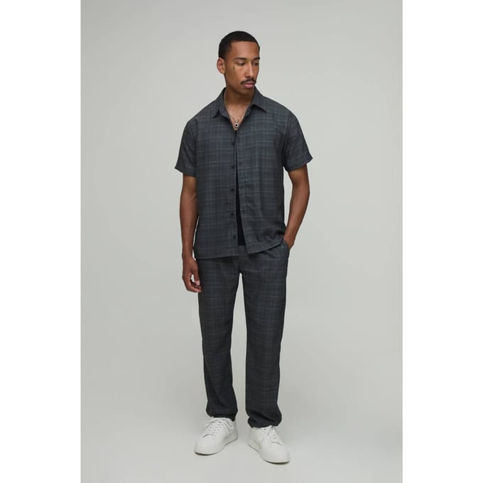 Geruit Regular Overhemd & Toelopende Broek Set | Charcoal | Size Medium