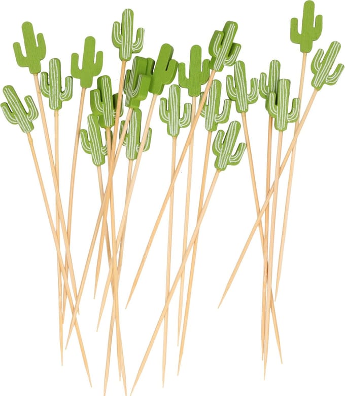 Excellent Houseware Cocktail/tapas prikkers - Mexicaanse cactus - 20x stuks - bamboo - 12 cm