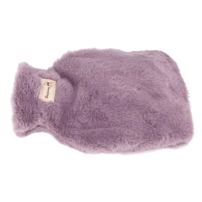Bouillotte en peluche 1000 ml à large ouverture, texture antidérapante, avec housse lavable gris clair