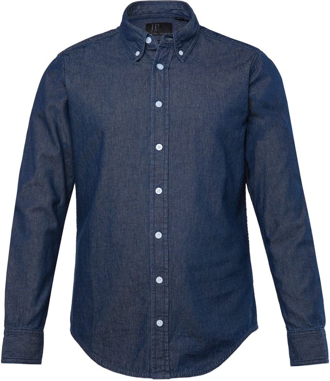 JP 1880 - Heren - Denim overhemd lange mouwen buttondown-kraag moderne Basic-Fit - Donkerblauw denim - Maat 7XL