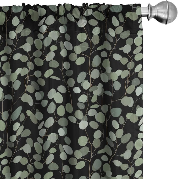 ABAKUHAUS Tropische Gardijnen – 2x75x225 cm – Microfiber, halfdonker, groen/zwart