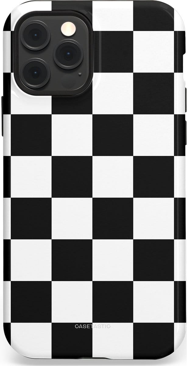 Casetastic hoesje geschikt voor Apple iPhone 12 / Apple iPhone 12 Pro - MagSafe - Dubbellaagse bescherming - Schaak - Fashion Case - Zwart Wit Zilver