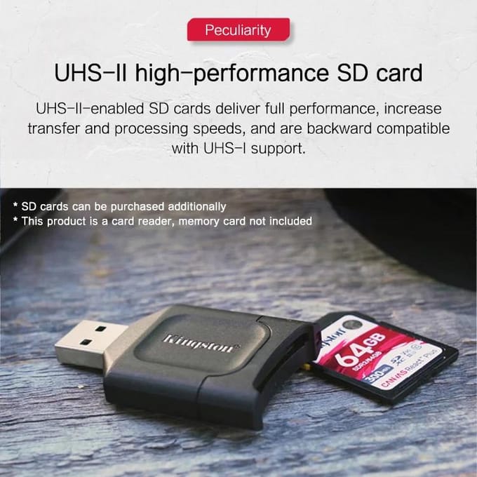 Kingston MLP SD Kaartlezer USB 3.2 UHS-II SD Kaartlezer SDHC SD Lezer SDXC Geheugenkaartlezer USB Adapter MobileLite Plus voor Computer MLP【SD Card Reader】