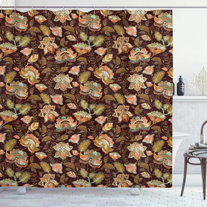 ABAKUHAUS Paisley douchegordijn – 175x200 cm – Polyester, waterafstotend, Brons/Lichtgroen