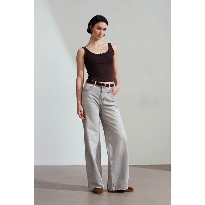 Hoge Taille Wijde Pijpen Katoenen Denim Jeans