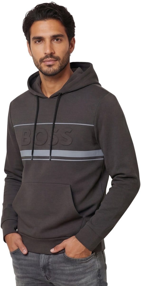 hoodie Boss Green antraciet katoen
