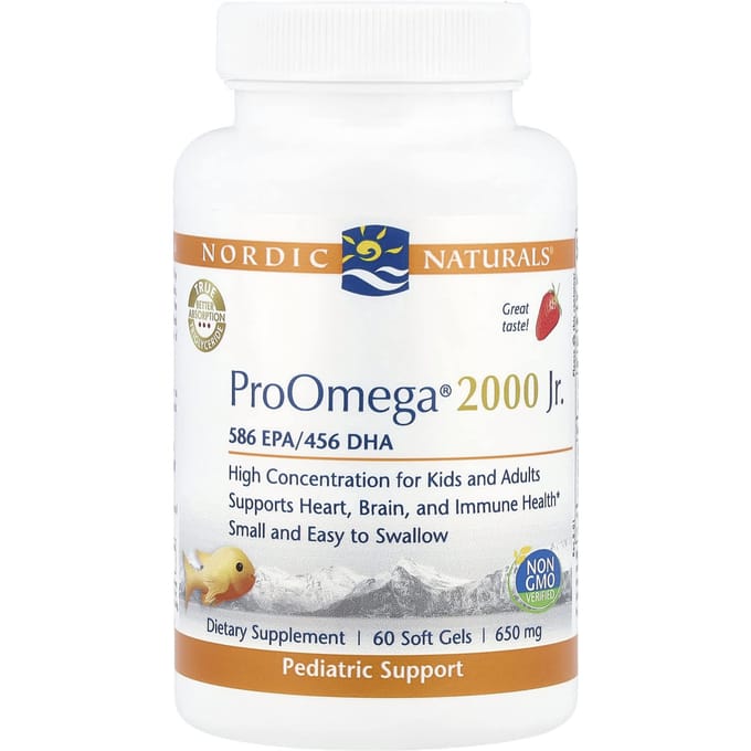 Nordic Naturals, ProOmega® 2000 Jr., Aardbeiensmaak, 60 Softgels