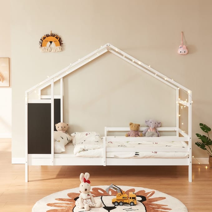 Kinderbed Lorenskog huisbed met matras 200x90 cm wit [en.casa]