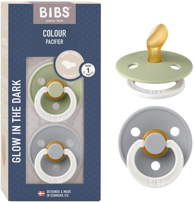 BIBS Colour Glow Fopspeen - 0-6 mnd - 2-pack - Anatomisch - Sage/Cloud