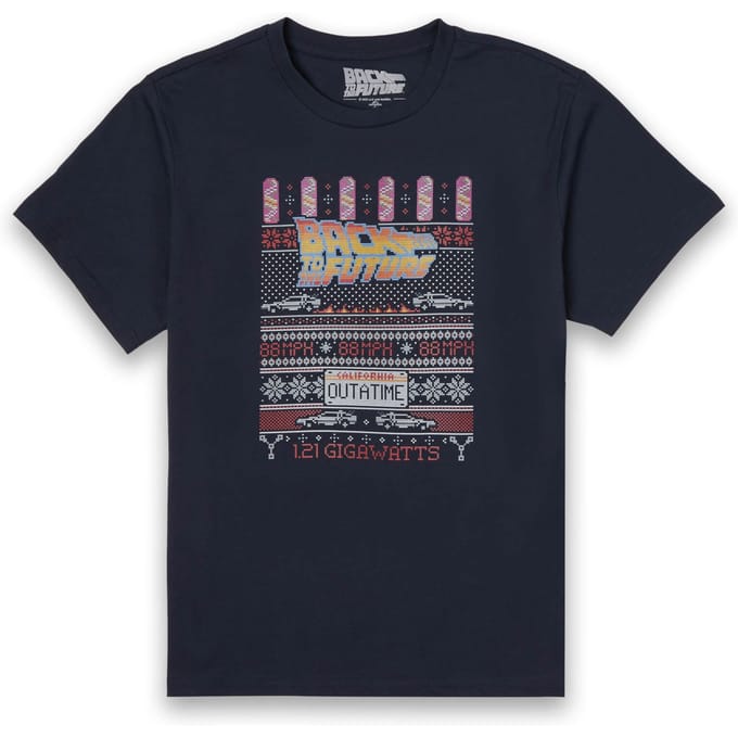 Back To The Future OUTATIME Men's Christmas T-Shirt - Navy - L