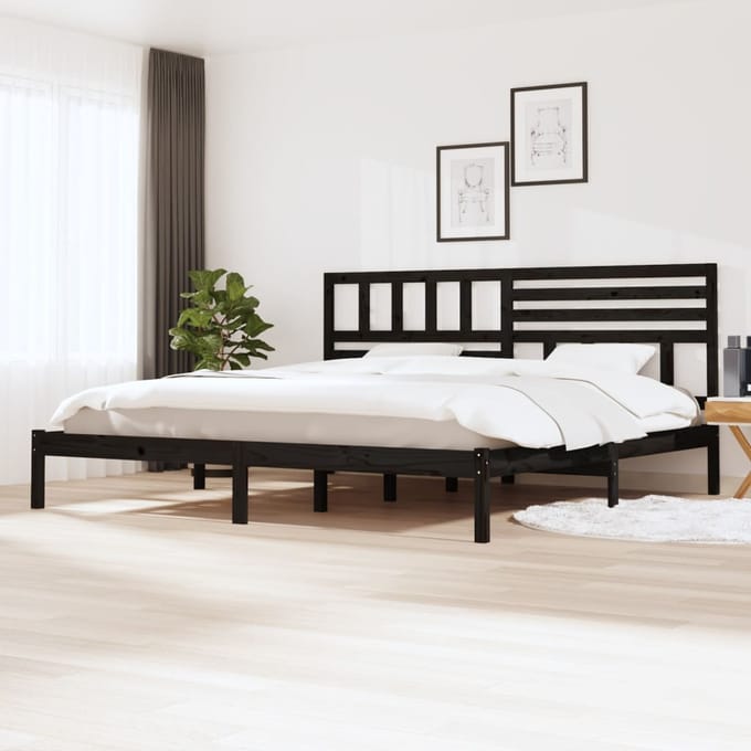 vidaXL - Bedframe - massief - grenenhout - zwart - 200x200 - cm