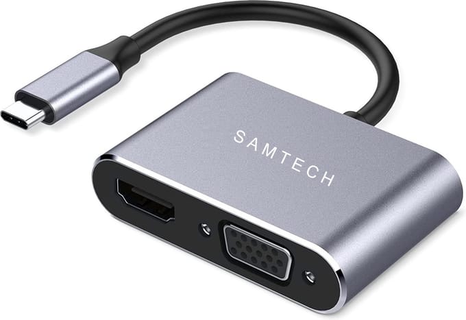 SAMTECH USB-C naar HDMI 2 in 1 - VGA en HDMI - Adapter - Hub - Silver- Aluminium