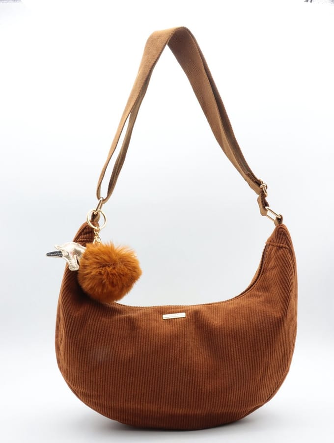 Flora&Co -Paris - corduroy/ribfluweel - crossbody handtas - soft - lange draagriem - camel/bruin