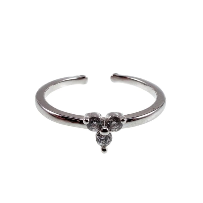 Ring met Drie Heldere Zirkonia's in een Driehoekvorm, Smale Ring Dames, Plated – Verstelbare Size 16 - 17mm