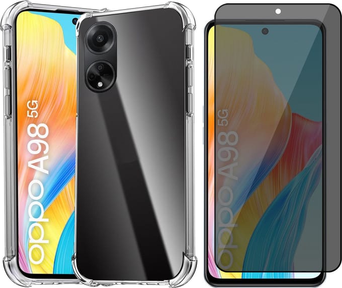 Hoesje geschikt voor Oppo A98 - Privacy Screenprotector Volledig Dekkend Glas - Shockproof Transparant