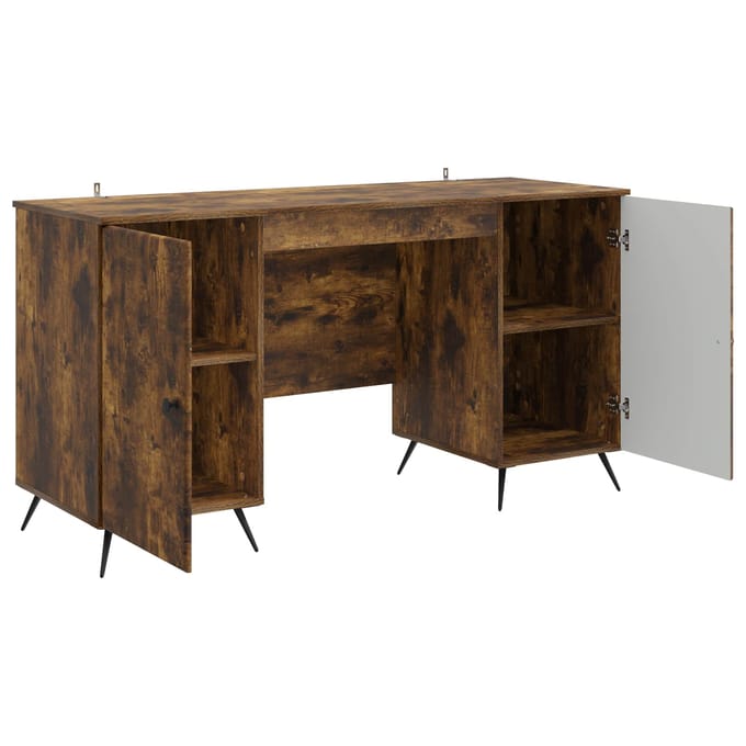 vidaXL - Bureau - Gerookt - eiken - 142,5 - x - 50 - x - 75 - cm - Bewerkt - hout