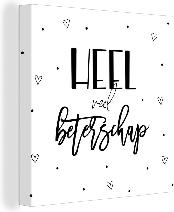 Canvas Schilderij Get well soon - Quotes - Hart - Zwart wit - 20x20 cm - Wanddecoratie