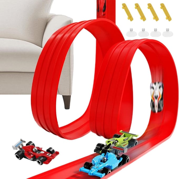 Racebaanset Kinderen - Flexibele Baan - Creatief Spelen - Onbeperkte Vormgeving - 4 of 5 Meter - Rood