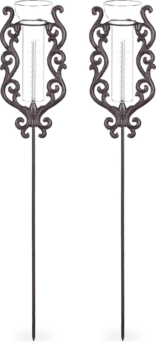 2x regenmeter vintage - neerslagmeter - 12 cm regenwater meter - brons