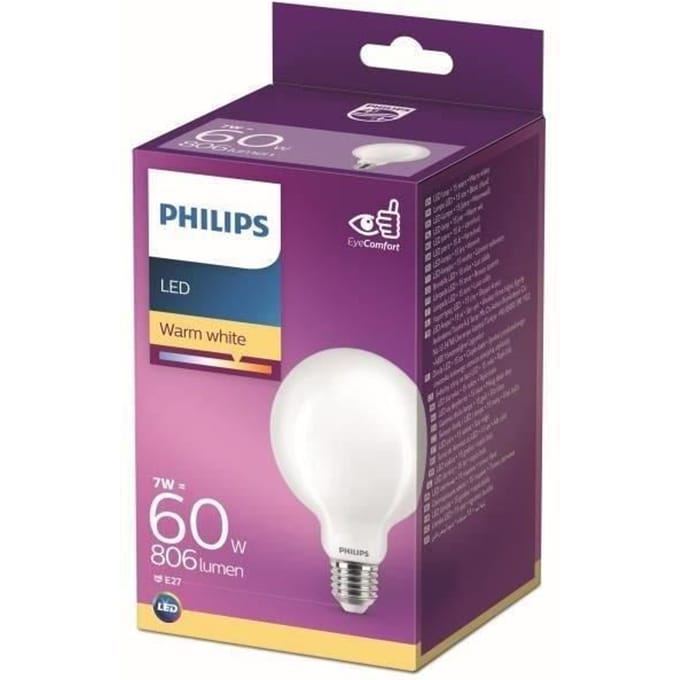 Philips LED lamp - Globelamp met E27 fitting - Warmwit licht: 2700K - 60W - Mat glas
