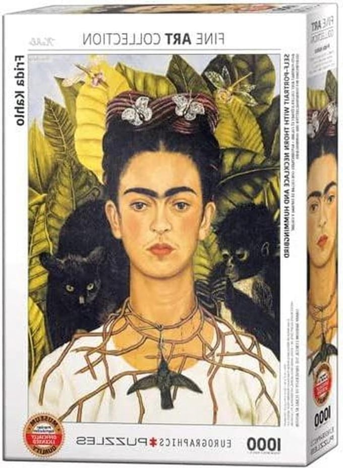 Frida Kahlo Puzzel - Legpuzzel Zelfportret - Ontspanning Thuis - Inclusief Aluminium Frame - 68x48 cm - Multicolor