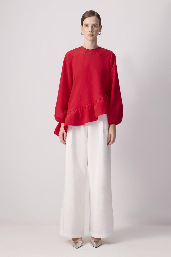 Touché Privé - Geplooide cupra blouse - Rood - Dames