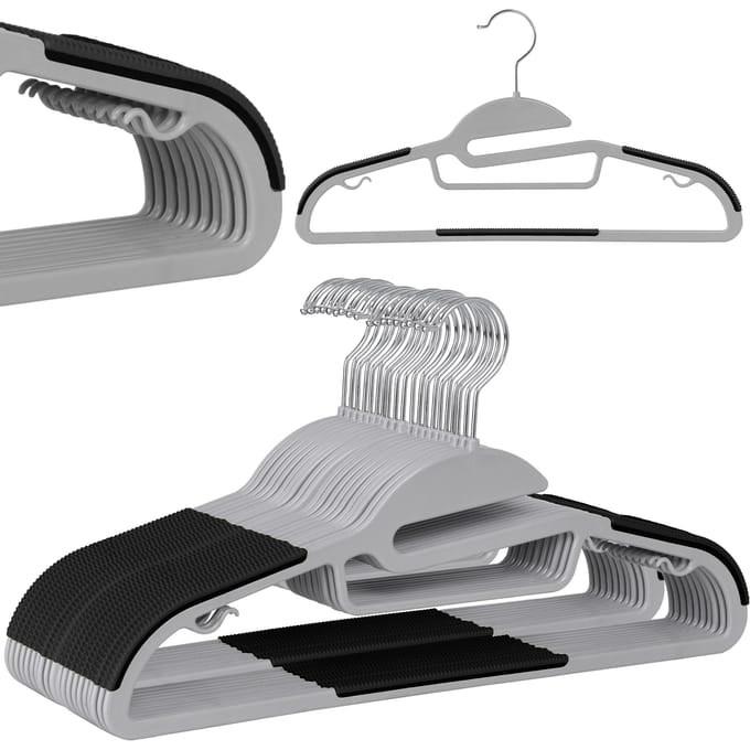 Set van 20 Antislip Kledinghangers - Grijs/Zwart
