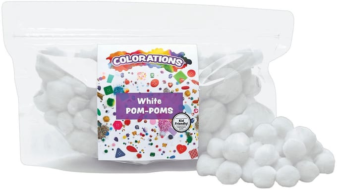 Colorations pompons wit knutselmateriaal 100 stuks - creatieve hobby.