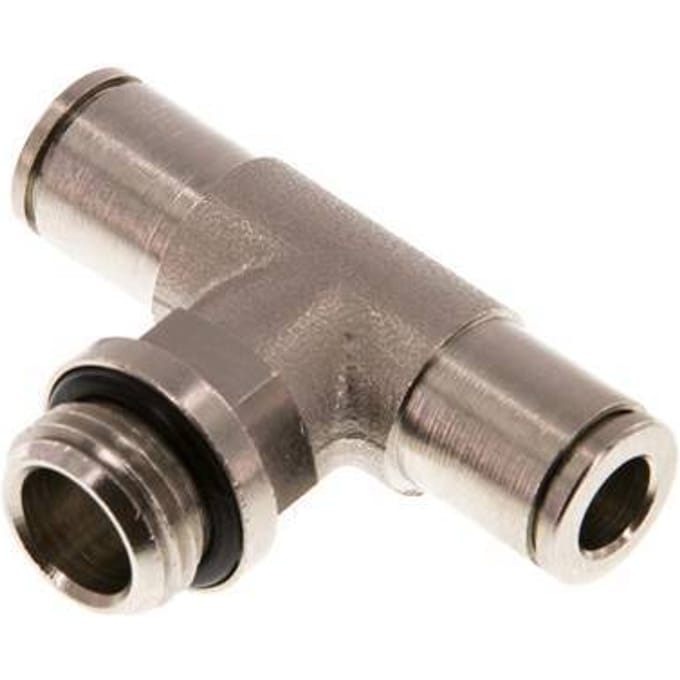 6mm x G1/4'' inline T-stuk Messing Insteekfitting Buitendraad Draaibaar NBR