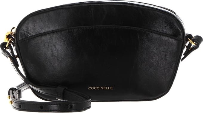COCCINELLE Leren Schoudertas Enchanteuse Mini Bag Craquele Leather Noir Zwart