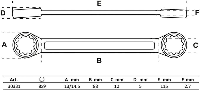 BGS Ringsleutel - extra plat - 8 x 9 mm