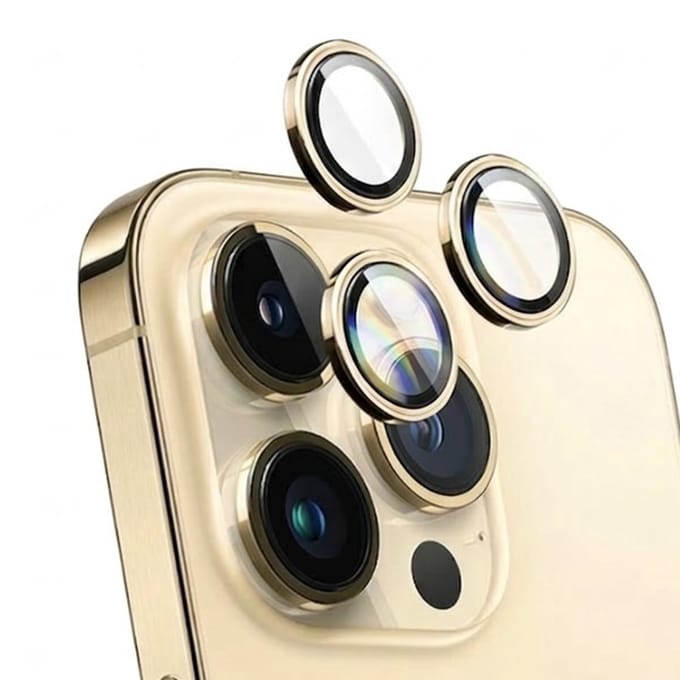 Force Case, Lens Protector geschikt voor iPhone 15 Pro / 15 Pro Max / 14 Pro / 14 Pro Max - Ultra-Resistant, Goud