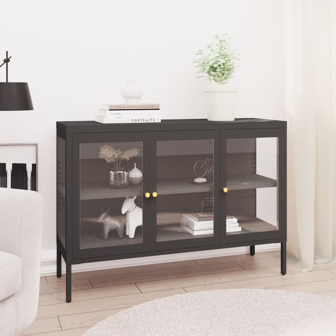 vidaXL - Dressoir - 105x35x70 - cm - staal - en - glas - antracietkleurig