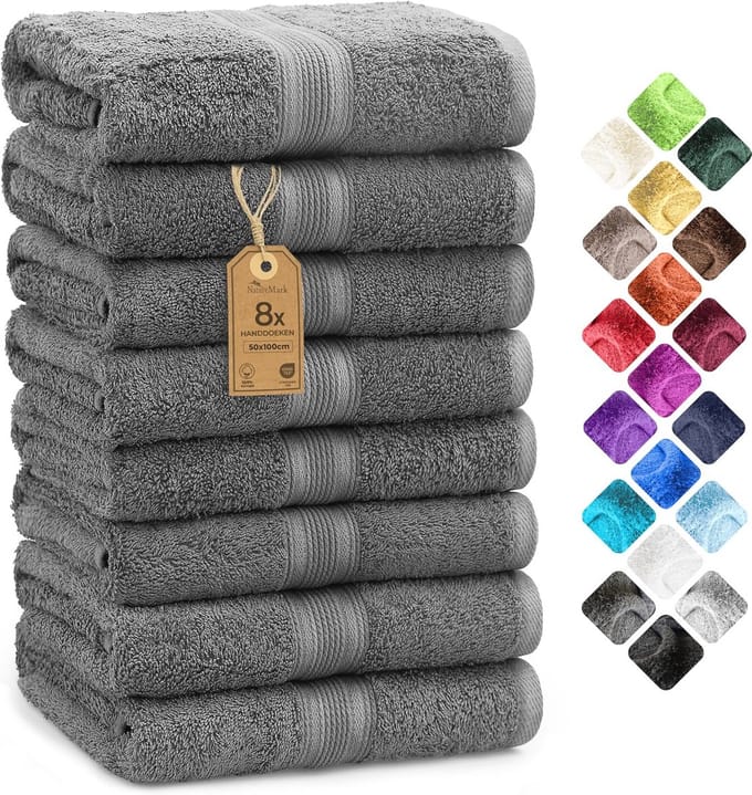 Handdoekenset 8-Pack, 50 x 100 cm, 100% Katoen, Antraciet Grijs