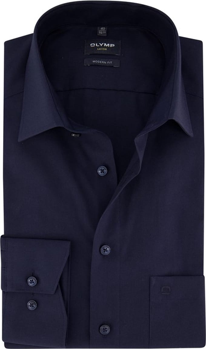 OLYMP Luxor modern fit overhemd - popeline - marine blauw - Strijkvrij - Boordmaat: 38 (EU maat: S)