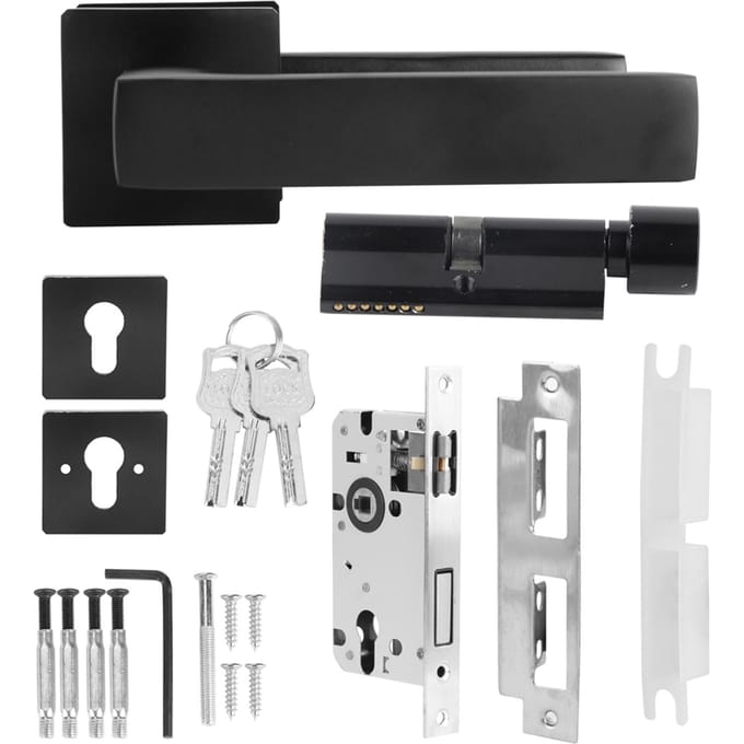 Verstelbare Eenvoudige Zwarte Cilinderhandgreepset Sleutelvergrendelende Deurklink Accessoire black